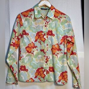 Boden green orange floral ruffled blouse size 12 excellent condition!